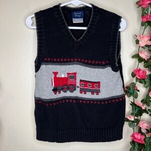 Great Guy Blue Gray Sweater Vest with Train Pattern Boys 3T Warm Business Dress
